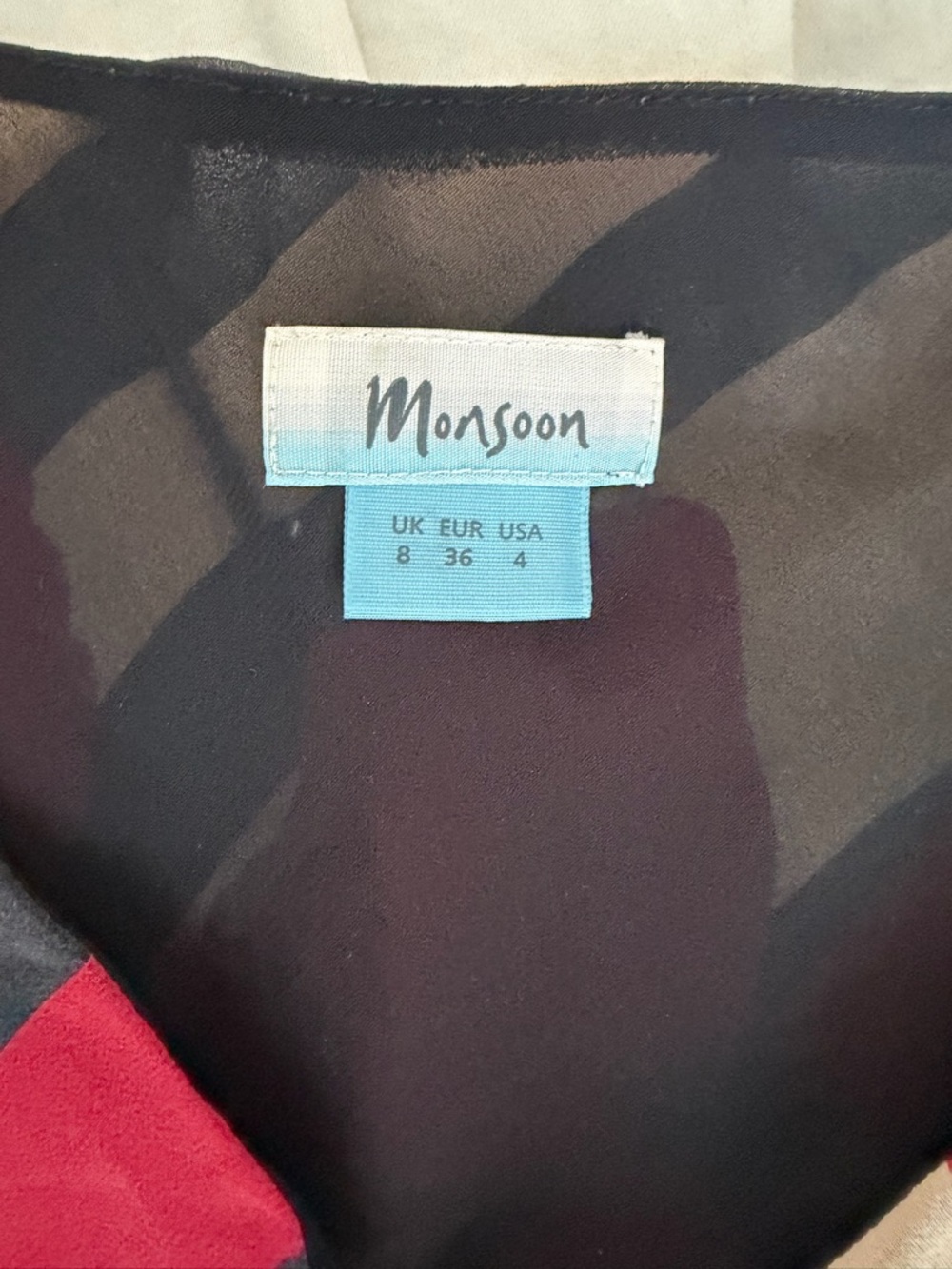 Monsoon V-neck Black Top with Red and Beige Floral Accents - Picture 2 of 3